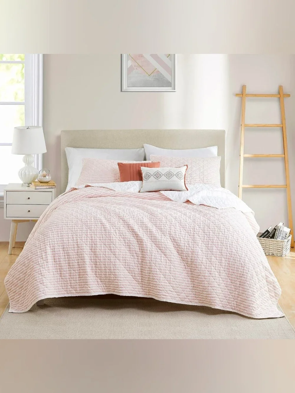King Size Blush Pink Quilted Bedspread 3 Pcs New